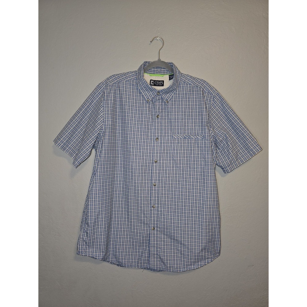 Chaps Short Sleeve Button Down Blue Plaid Lightweight Spring Outdoor Mens Sz L